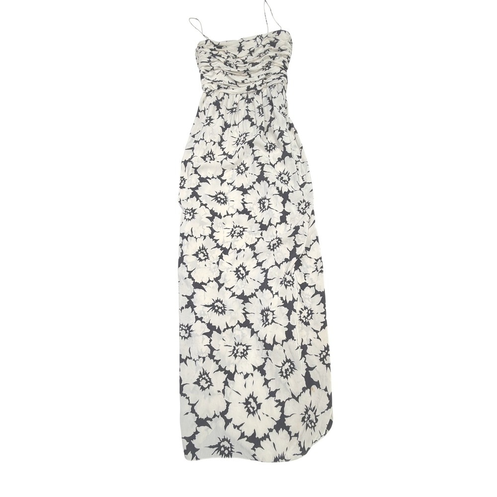 Oscar de la Renta Silk Strapless Floral Maxi Dress Scarf 6 Black White Vintage - Picture 2 of 15
